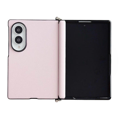For Galaxy Z Fold8 5G Side Clamp Central Axis Morandi Solid Color Leather Texture Phone Case - Pink - EDA009947501E