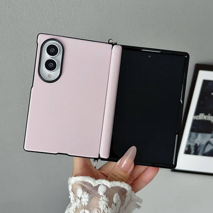 For Galaxy Z Fold8 5G Side Clamp Central Axis Morandi Solid Color Leather Texture Phone Case - Pink - EDA009947501E