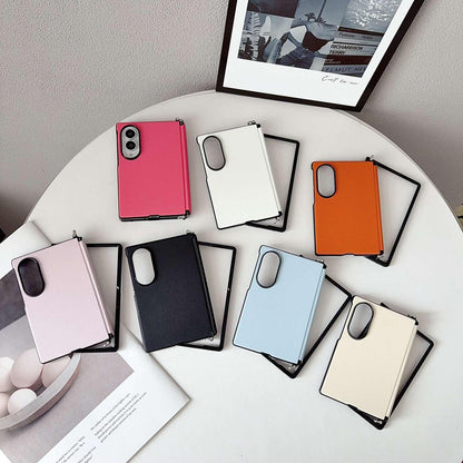 For Galaxy Z Fold8 5G Side Clamp Central Axis Morandi Solid Color Leather Texture Phone Case - Pink - EDA009947501E
