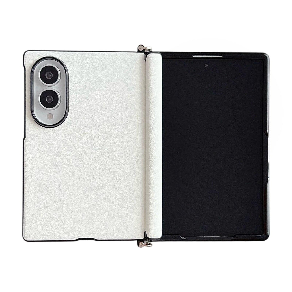 For Galaxy Z Fold8 5G Side Clamp Central Axis Morandi Solid Color Leather Texture Phone Case - White - EDA009947501F