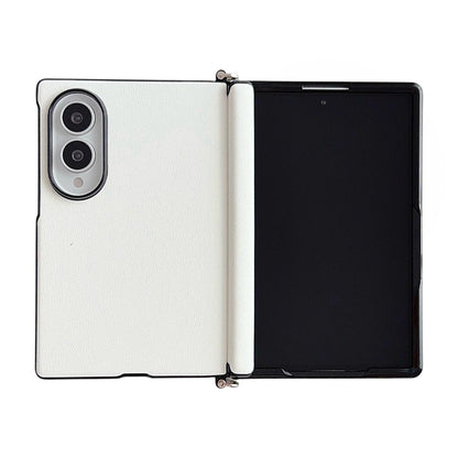 For Galaxy Z Fold8 5G Side Clamp Central Axis Morandi Solid Color Leather Texture Phone Case - White - EDA009947501F