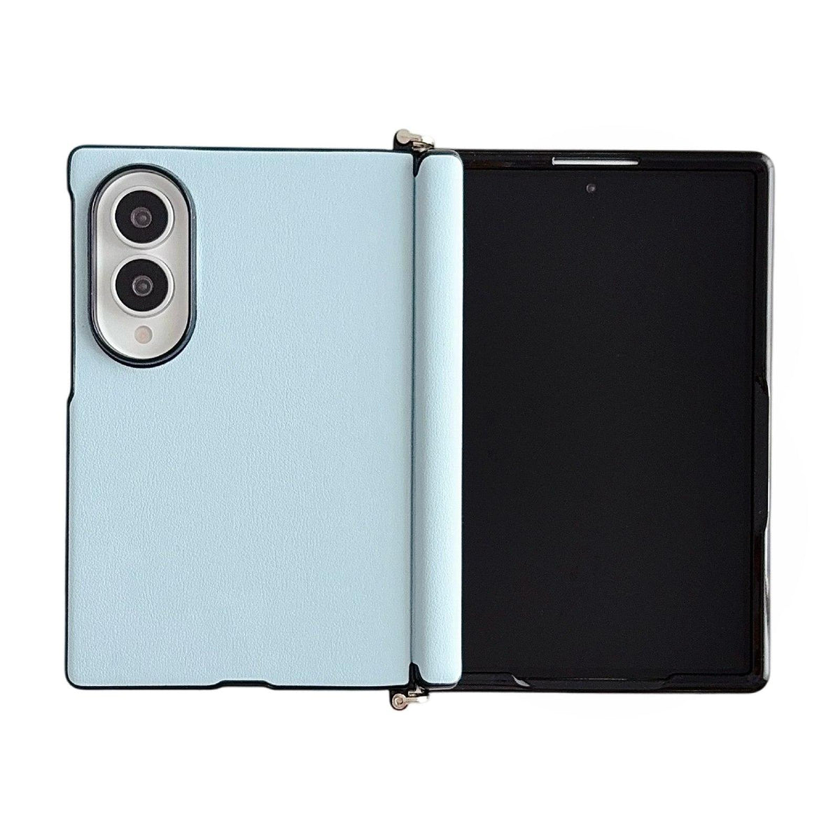 For Galaxy Z Fold8 5G Side Clamp Central Axis Morandi Solid Color Leather Texture Phone Case - Blue - EDA009947501G