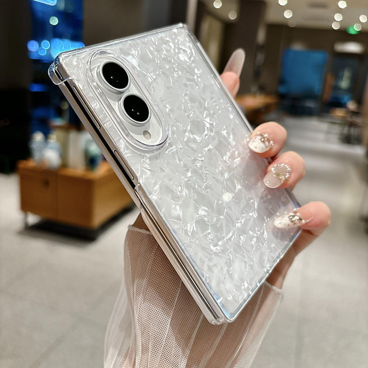For Galaxy Z Fold8 5G Axis Magnetic Pearlescent Shell Texture Phone Case - Silver - EDA009948101A