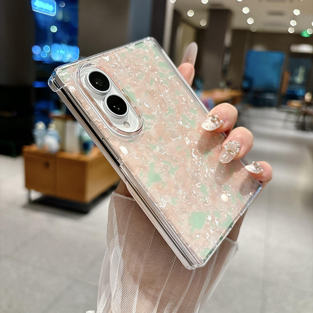 For Galaxy Z Fold8 5G Axis Magnetic Pearlescent Shell Texture Phone Case - Pink Green - EDA009948101B
