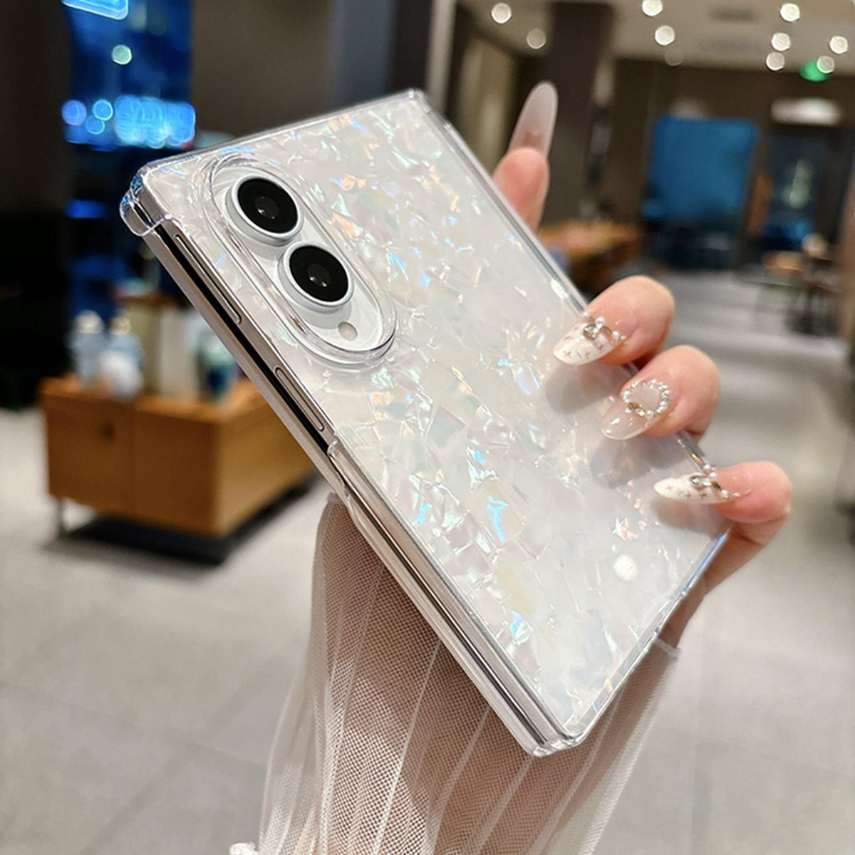 For Galaxy Z Fold8 5G Axis Magnetic Pearlescent Shell Texture Phone Case - White - EDA009948101D