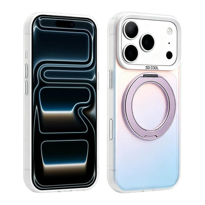 For iPhone 17 Pro Max Aurora 2.0 PC Hybrid TPU Laser Magnetic Phone Case with Rotating Holder - Purple - EDA009948801A