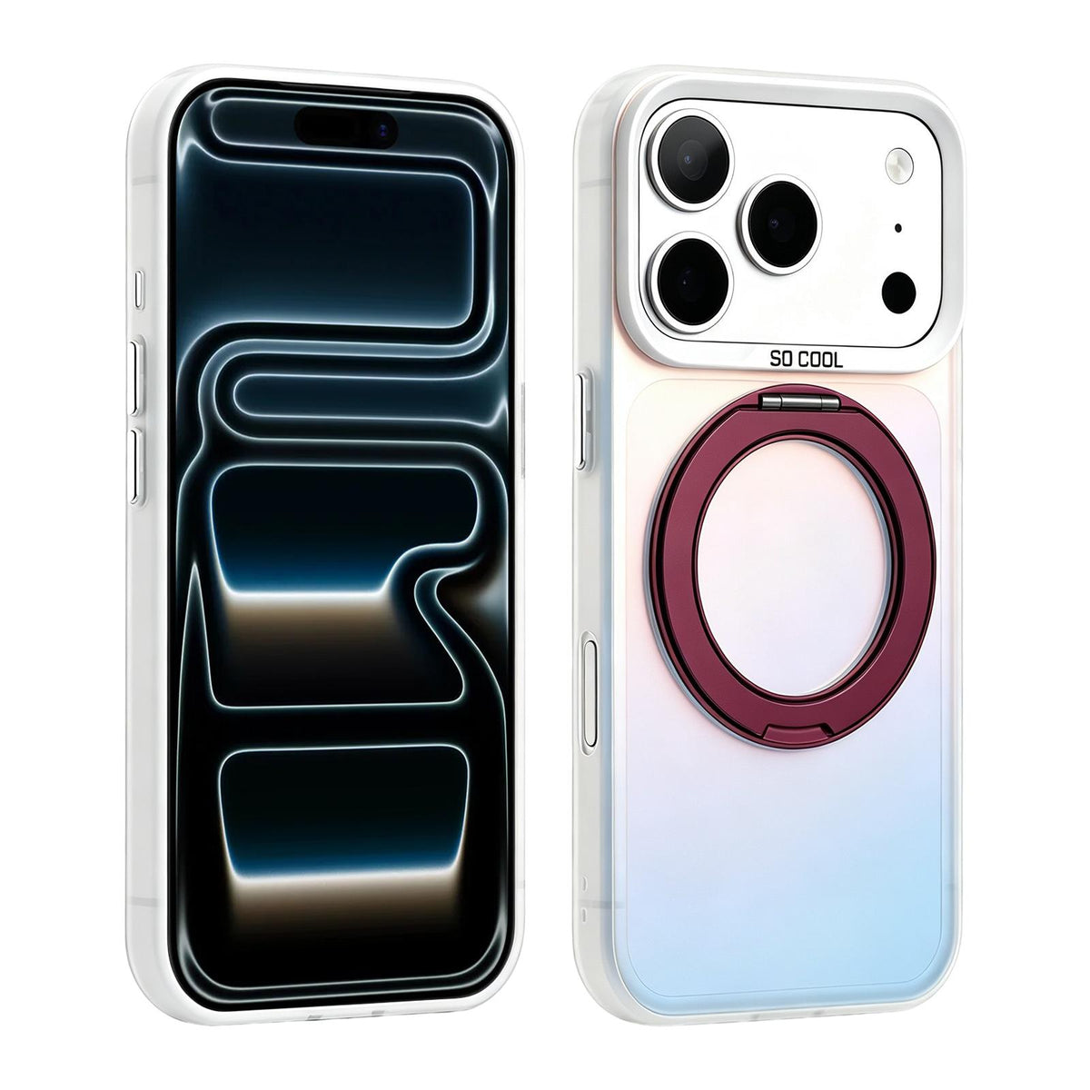 For iPhone 17 Pro Max Aurora 2.0 PC Hybrid TPU Laser Magnetic Phone Case with Rotating Holder - Wine Red - EDA009948801C