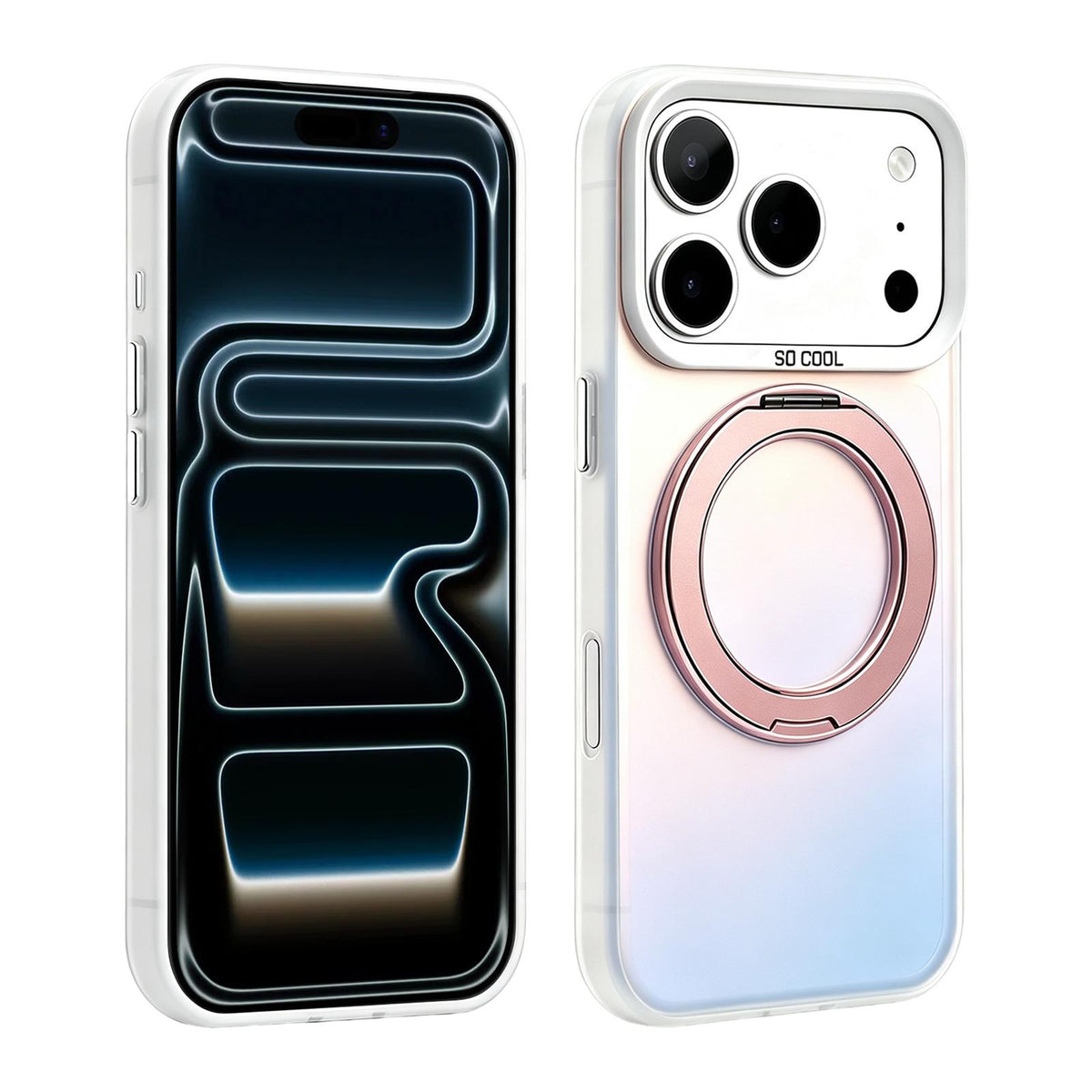 For iPhone 17 Pro Max Aurora 2.0 PC Hybrid TPU Laser Magnetic Phone Case with Rotating Holder - Rose Gold - EDA009948801E