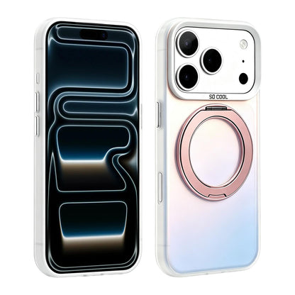 For iPhone 17 Pro Max Aurora 2.0 PC Hybrid TPU Laser Magnetic Phone Case with Rotating Holder - Rose Gold - EDA009948801E