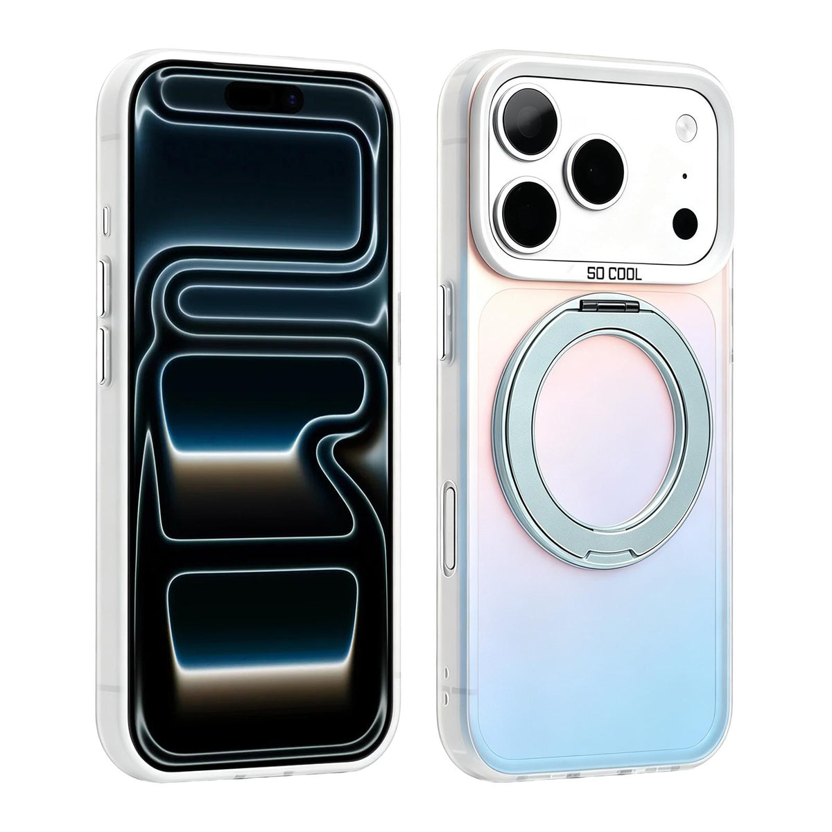 For iPhone 17 Pro Max Aurora 2.0 PC Hybrid TPU Laser Magnetic Phone Case with Rotating Holder - Blue - EDA009948801G