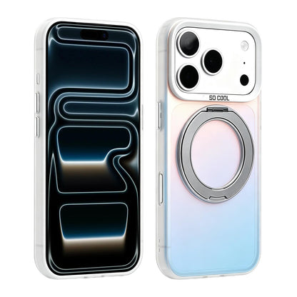 For iPhone 17 Pro Max Aurora 2.0 PC Hybrid TPU Laser Magnetic Phone Case with Rotating Holder - Grey - EDA009948801H