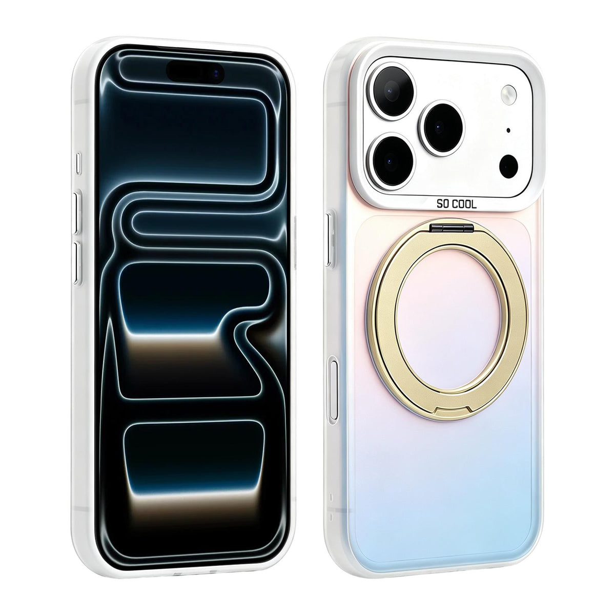 For iPhone 17 Pro Max Aurora 2.0 PC Hybrid TPU Laser Magnetic Phone Case with Rotating Holder - Champagne Gold - EDA009948801I