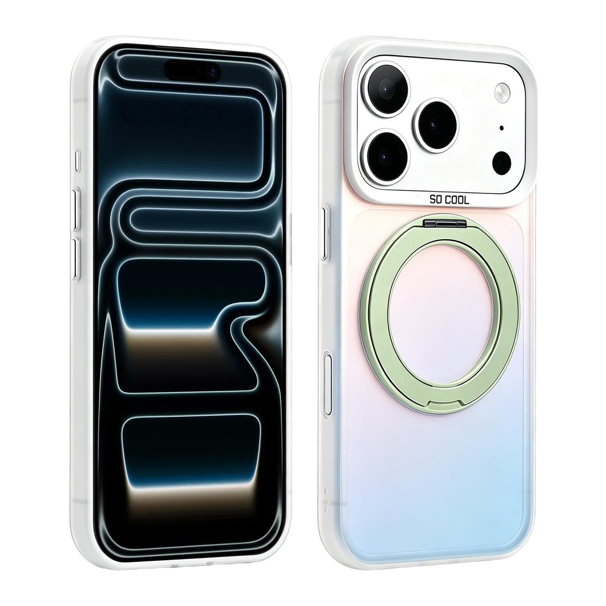 For iPhone 17 Pro Max Aurora 2.0 PC Hybrid TPU Laser Magnetic Phone Case with Rotating Holder - Green - EDA009948801J