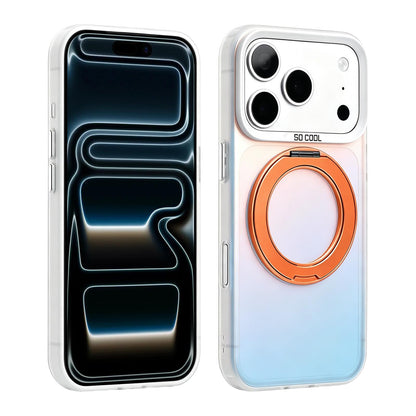For iPhone 17 Pro Max Aurora 2.0 PC Hybrid TPU Laser Magnetic Phone Case with Rotating Holder - Orange - EDA009948801K