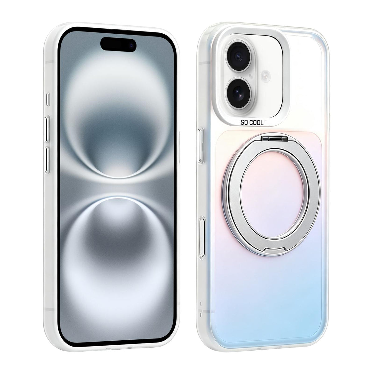 For iPhone 16 Aurora 2.0 PC Hybrid TPU Laser Magnetic Phone Case with Rotating Holder - Silver - EDA009948806B