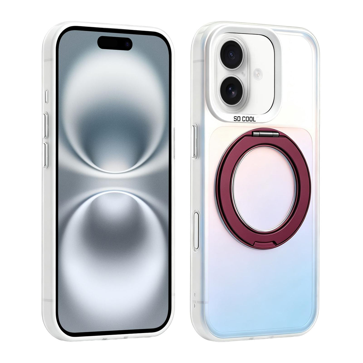 For iPhone 16 Aurora 2.0 PC Hybrid TPU Laser Magnetic Phone Case with Rotating Holder - Wine Red - EDA009948806C