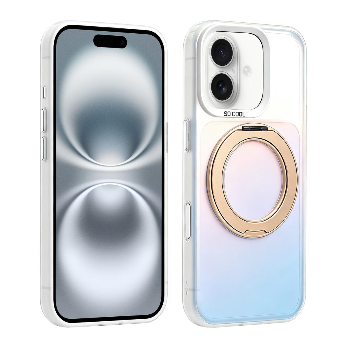 For iPhone 16 Aurora 2.0 PC Hybrid TPU Laser Magnetic Phone Case with Rotating Holder - Gold - EDA009948806D