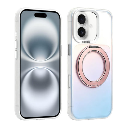 For iPhone 16 Aurora 2.0 PC Hybrid TPU Laser Magnetic Phone Case with Rotating Holder - Rose Gold - EDA009948806E