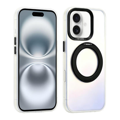 For iPhone 16 Aurora 2.0 PC Hybrid TPU Laser Magnetic Phone Case with Rotating Holder - Black - EDA009948806F