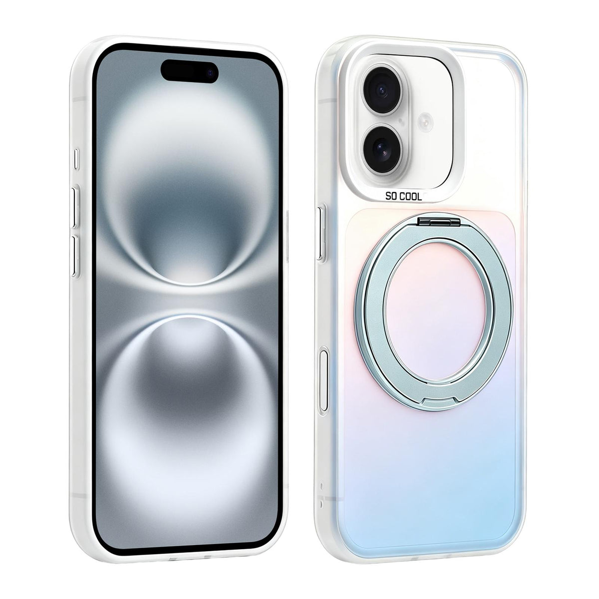 For iPhone 16 Aurora 2.0 PC Hybrid TPU Laser Magnetic Phone Case with Rotating Holder - Blue - EDA009948806G
