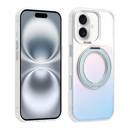 For iPhone 16 Aurora 2.0 PC Hybrid TPU Laser Magnetic Phone Case with Rotating Holder - Blue - EDA009948806G