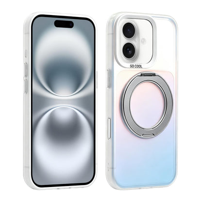 For iPhone 16 Aurora 2.0 PC Hybrid TPU Laser Magnetic Phone Case with Rotating Holder - Grey - EDA009948806H