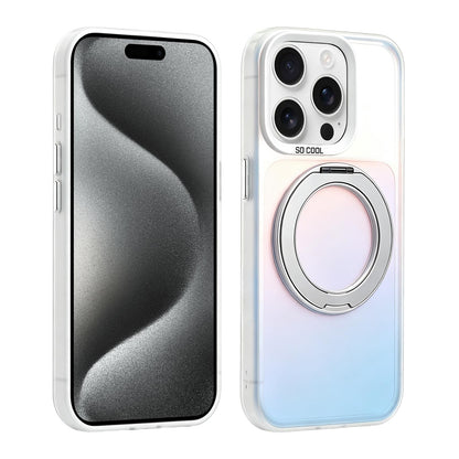 For iPhone 15 Pro Aurora 2.0 PC Hybrid TPU Laser Magnetic Phone Case with Rotating Holder - Silver - EDA009948808B
