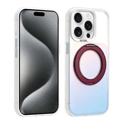 For iPhone 15 Pro Aurora 2.0 PC Hybrid TPU Laser Magnetic Phone Case with Rotating Holder - Wine Red - EDA009948808C