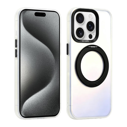 For iPhone 15 Pro Aurora 2.0 PC Hybrid TPU Laser Magnetic Phone Case with Rotating Holder - Black - EDA009948808F