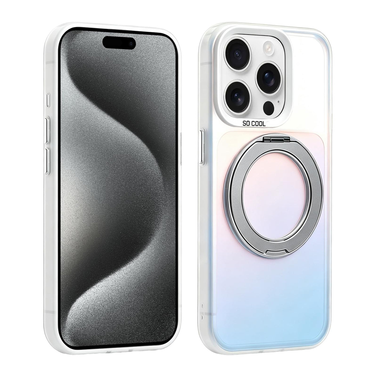 For iPhone 15 Pro Aurora 2.0 PC Hybrid TPU Laser Magnetic Phone Case with Rotating Holder - Grey - EDA009948808H