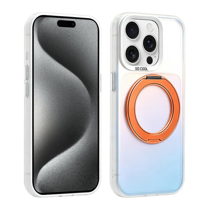 For iPhone 15 Pro Aurora 2.0 PC Hybrid TPU Laser Magnetic Phone Case with Rotating Holder - Orange - EDA009948808K