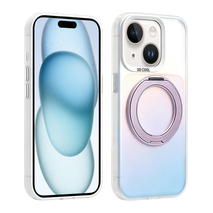 For iPhone 15 Aurora 2.0 PC Hybrid TPU Laser Magnetic Phone Case with Rotating Holder - Purple - EDA009948809A