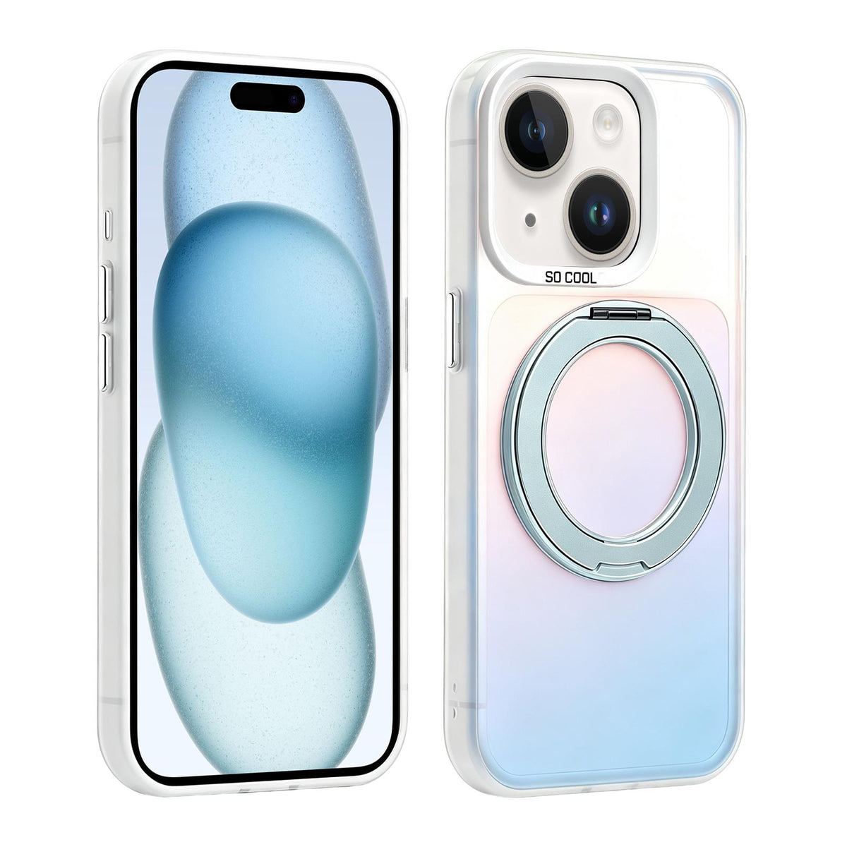 For iPhone 15 Aurora 2.0 PC Hybrid TPU Laser Magnetic Phone Case with Rotating Holder - Blue - EDA009948809G