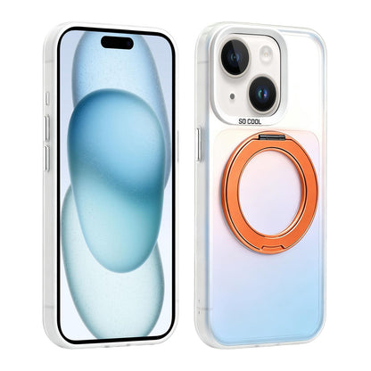 For iPhone 15 Aurora 2.0 PC Hybrid TPU Laser Magnetic Phone Case with Rotating Holder - Orange - EDA009948809K