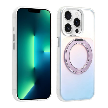 For iPhone 13 Pro Max Aurora 2.0 PC Hybrid TPU Laser Magnetic Phone Case with Rotating Holder - Purple - EDA009948813A