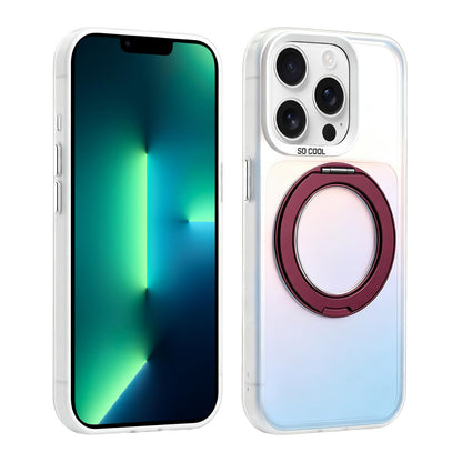 For iPhone 13 Pro Max Aurora 2.0 PC Hybrid TPU Laser Magnetic Phone Case with Rotating Holder - Wine Red - EDA009948813C