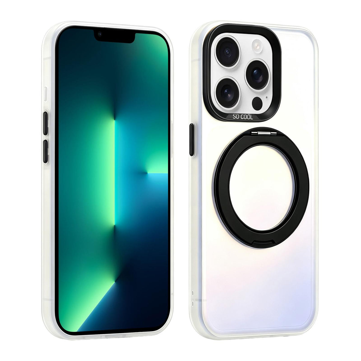 For iPhone 13 Pro Max Aurora 2.0 PC Hybrid TPU Laser Magnetic Phone Case with Rotating Holder - Black - EDA009948813F
