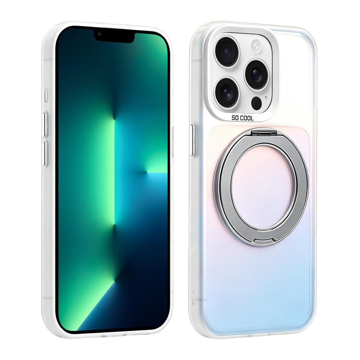 For iPhone 13 Pro Max Aurora 2.0 PC Hybrid TPU Laser Magnetic Phone Case with Rotating Holder - Grey - EDA009948813H