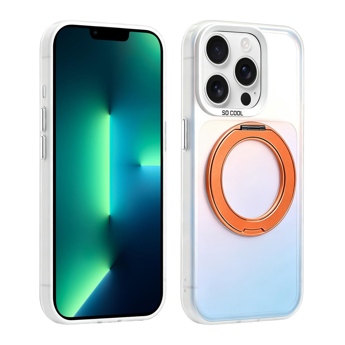For iPhone 13 Pro Max Aurora 2.0 PC Hybrid TPU Laser Magnetic Phone Case with Rotating Holder - Orange - EDA009948813K