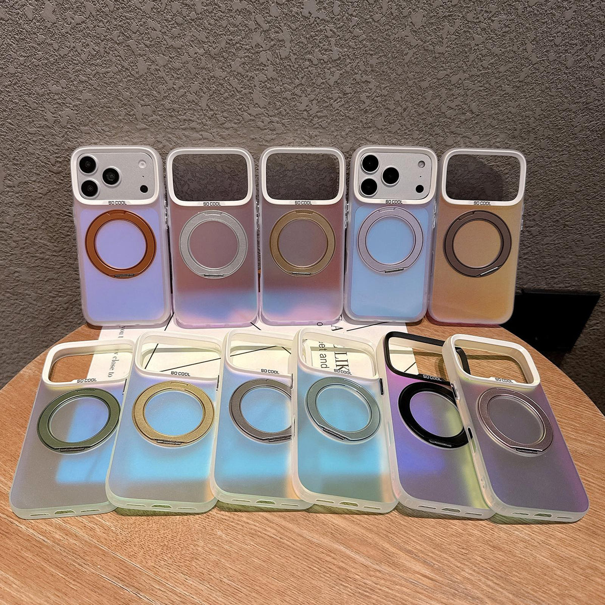 For iPhone 15 Aurora 2.0 PC Hybrid TPU Laser Magnetic Phone Case with Rotating Holder - Green - EDA009948809J