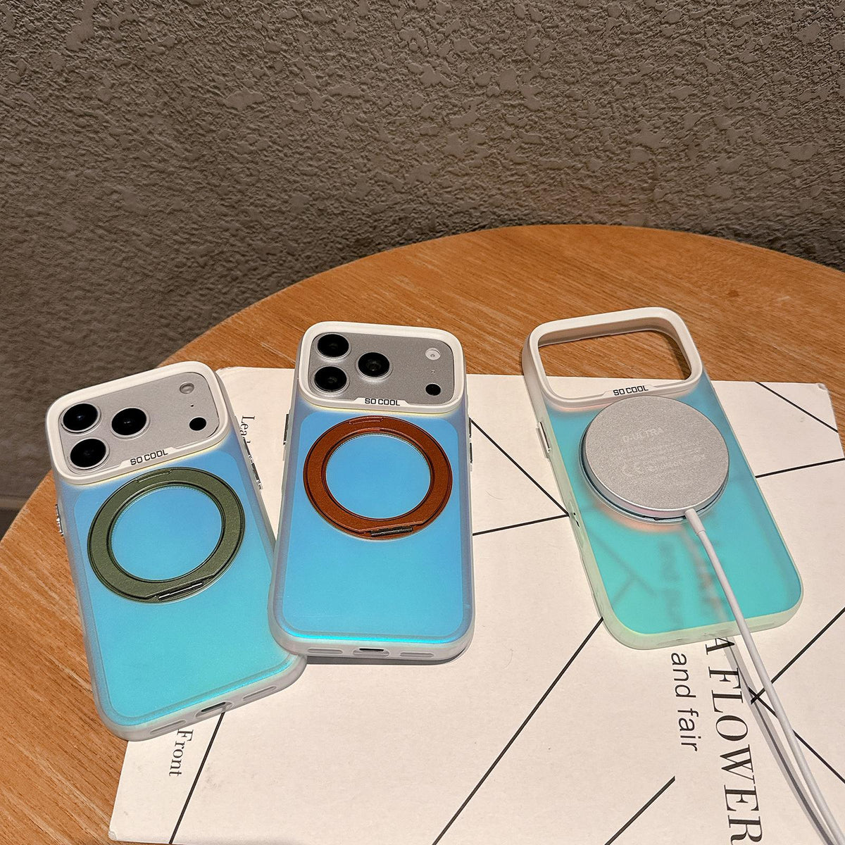 For iPhone 16 Aurora 2.0 PC Hybrid TPU Laser Magnetic Phone Case with Rotating Holder - Silver - EDA009948806B