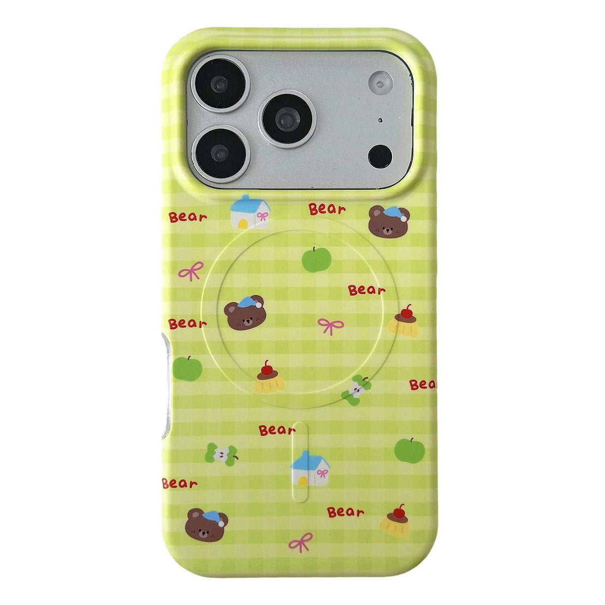 For iPhone 18 Pro / 17 Pro Graffiti Pattern 2 in 1 PC Hybrid TPU Phone Case - Green Plaid Bear - EDA009949602B