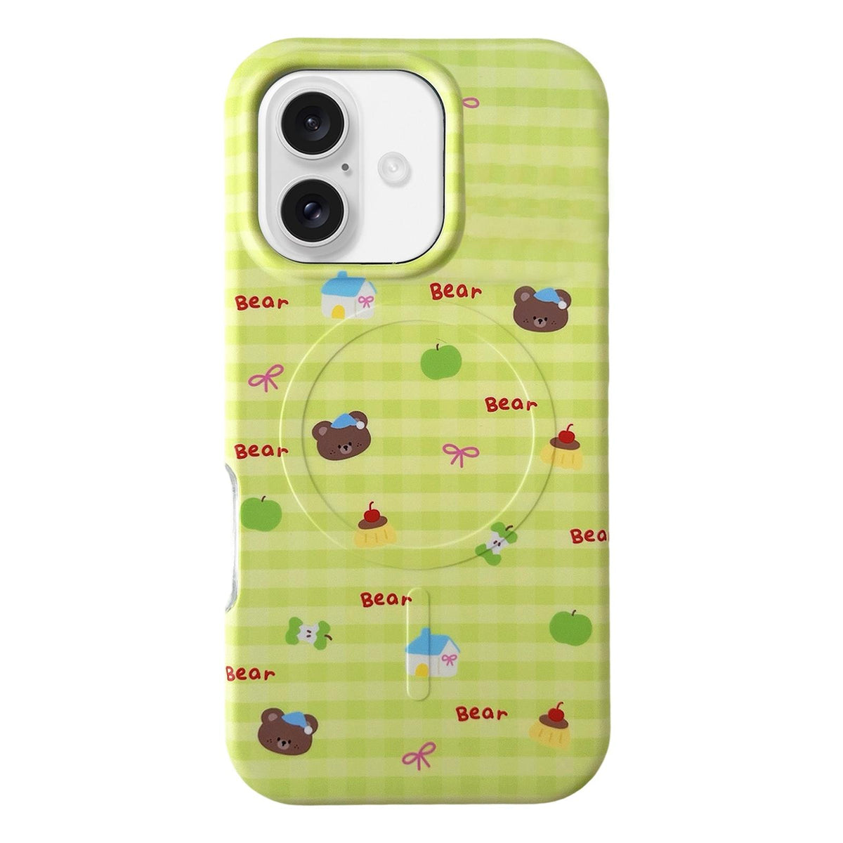 For iPhone 17 Graffiti Pattern 2 in 1 PC Hybrid TPU Phone Case - Green Plaid Bear - EDA009949603B