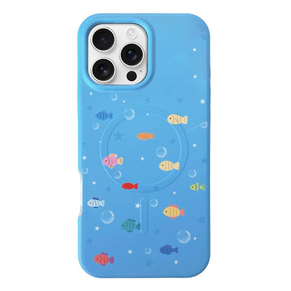 For iPhone 16 Pro Graffiti Pattern 2 in 1 PC Hybrid TPU Phone Case - Colorful Little Fish - EDA009949605A