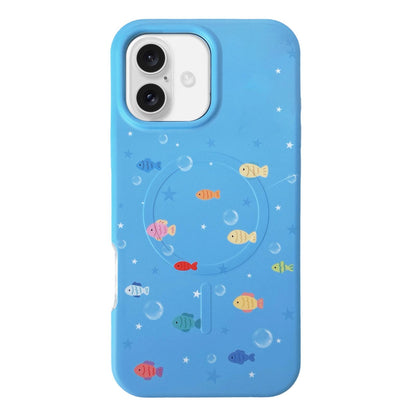 For iPhone 16 Graffiti Pattern 2 in 1 PC Hybrid TPU Phone Case - Colorful Little Fish - EDA009949606A