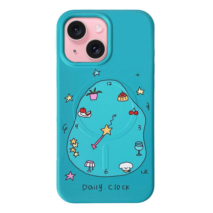 For iPhone 15 Graffiti Pattern 2 in 1 PC Hybrid TPU Phone Case - Irregular Clock - EDA009949609D