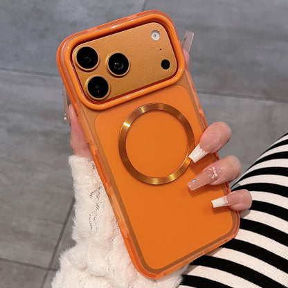For iPhone 17 Pro Dual-Color Translucent Matte Magnetic Phone Case - Orange - EDA009949802G
