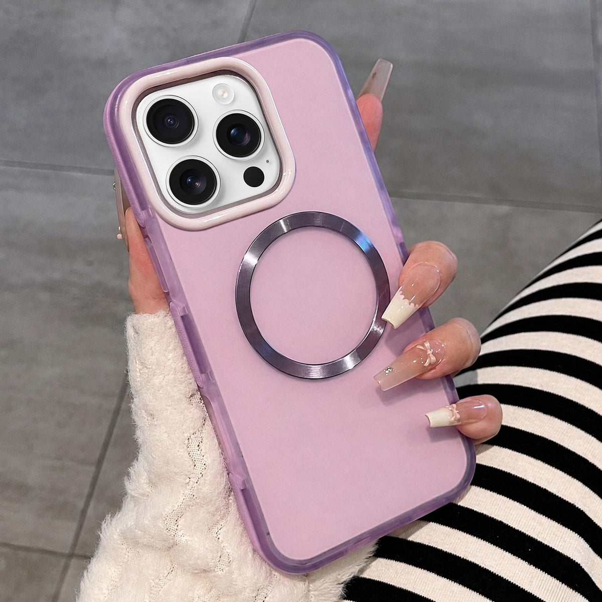 For iPhone 16 Pro Max Dual-Color Translucent Matte Magnetic Phone Case - Purple - EDA009949804B