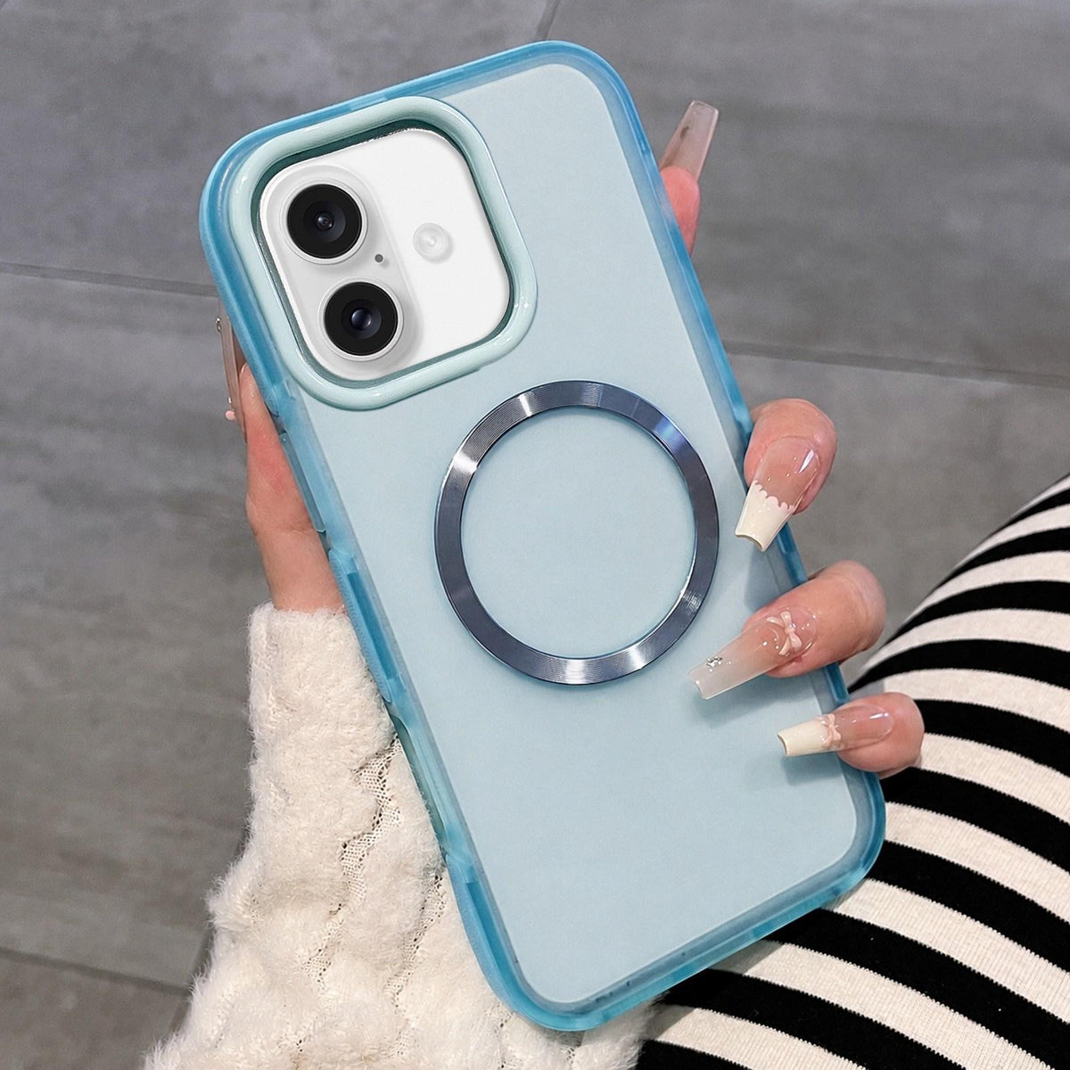 For iPhone 16 Dual-Color Translucent Matte Magnetic Phone Case - Blue - EDA009949806A