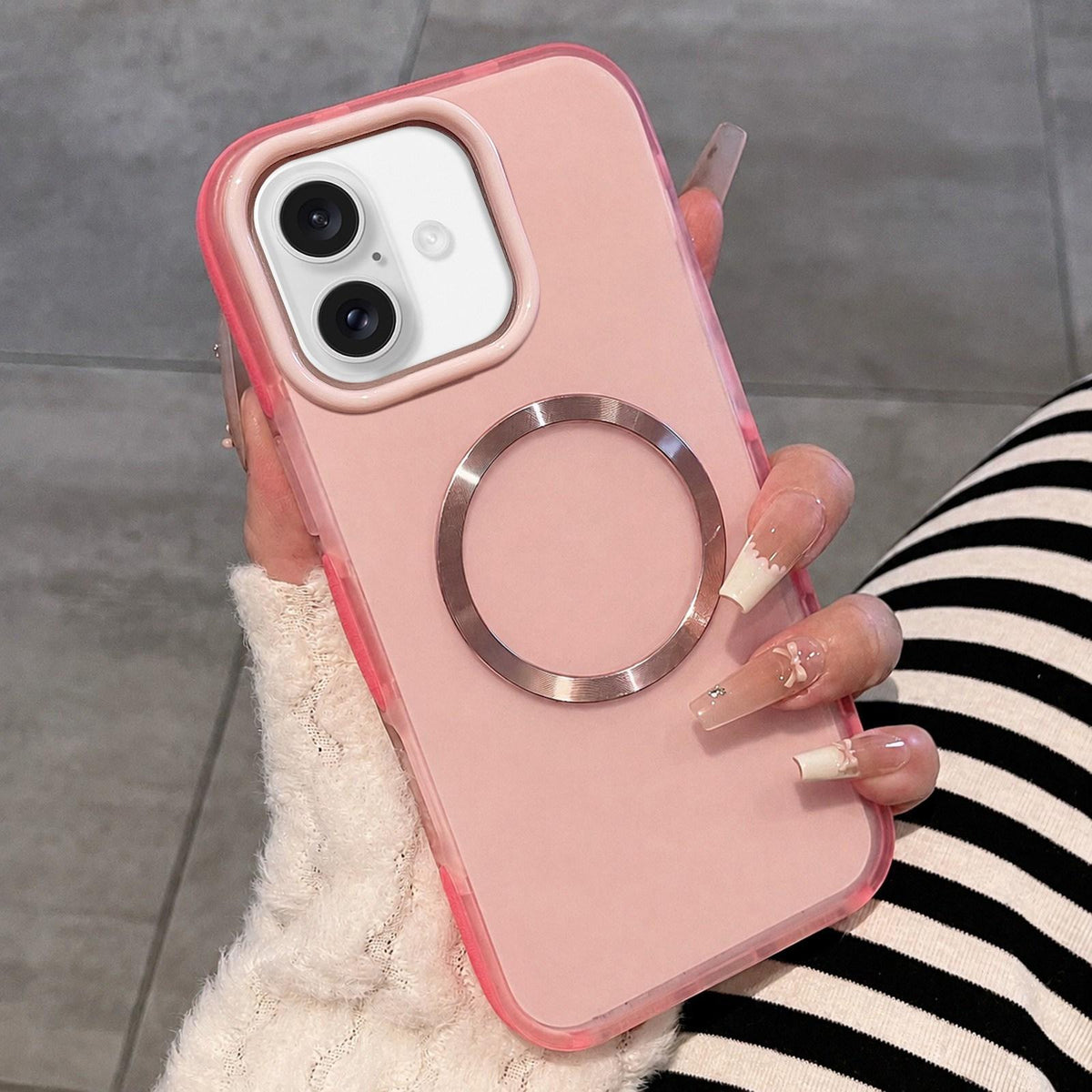 For iPhone 16 Dual-Color Translucent Matte Magnetic Phone Case - Pink - EDA009949806D